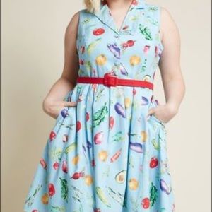 ModCloth Veggie Vegetable Dress Blue Inspired Taste XL